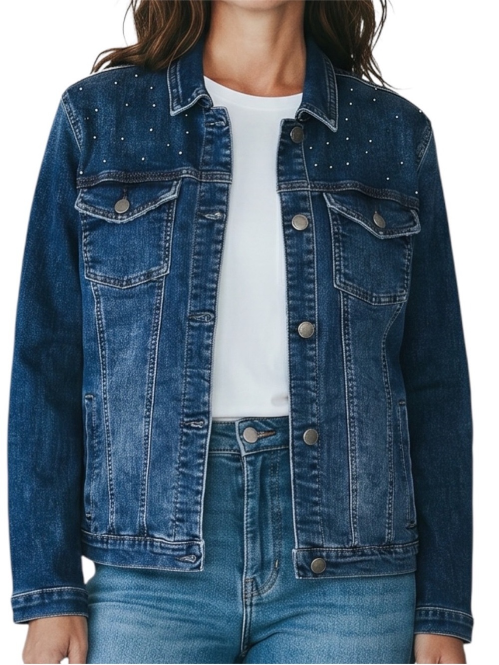 Juicy Couture Studded Stretch Denim Jacket XL NWT Y2K Rhinestone - Picture 2 of 14